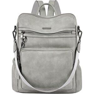 Women Backpack Vegan Leather Large Capacity Grey